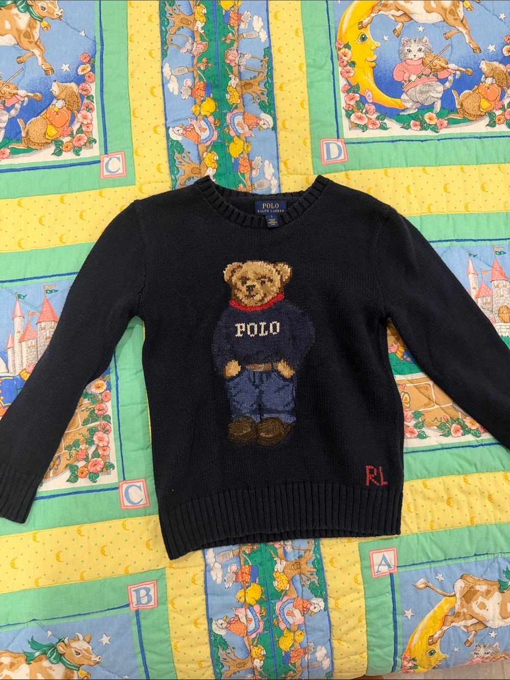 Polo by Ralph Lauren Navy Crewneck Sweater with Bear Motif used size 7